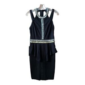 bebe Women’s Size 6 Black Silver‎ And Gold Jeweled Mini Cocktail Dress NWT